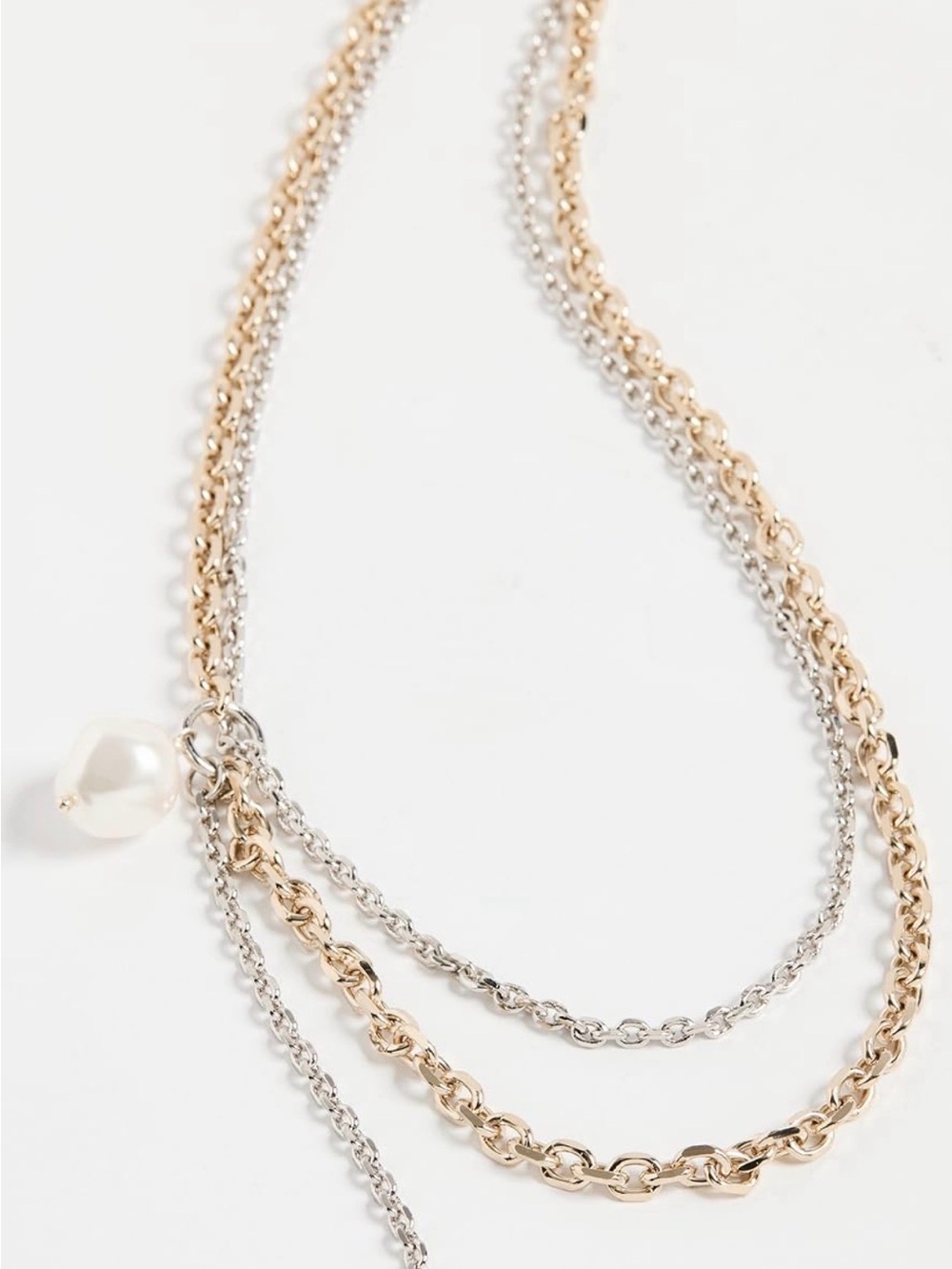 Justine Clenquet Two-Tone Pearl Drop Dean Necklace in Silver & Gold - Picture 3 of 5